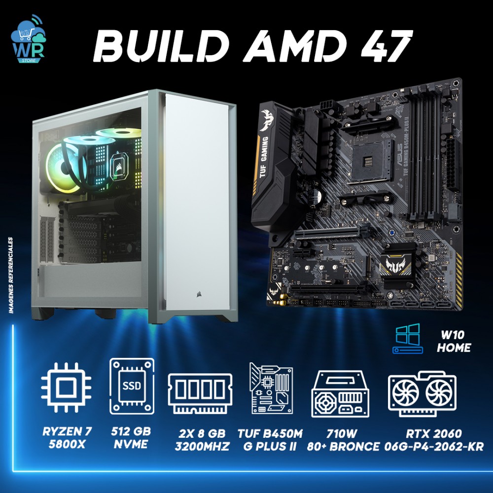 BUILD AMD 47 | RYZEN 7 5800X + 512GB NVME+16GB RAM + 710W + RTX2060