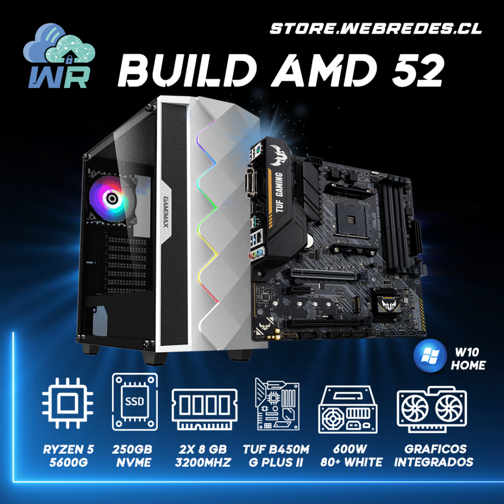 BUILD AMD 52 | RYZEN 5 5600G + 250GB NVME+16GB RAM + 600W