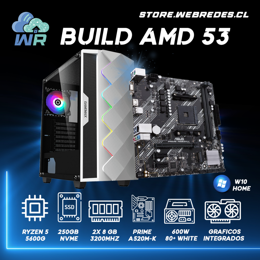 BUILD AMD 53 | RYZEN 5 5600G + 250GB NVME+16GB RAM + 600W